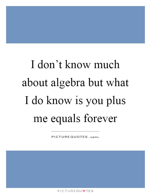 I don't know much about algebra but what I do know is you plus me equals forever Picture Quote #1