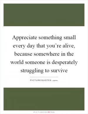 Appreciate something small every day that you’re alive, because somewhere in the world someone is desperately struggling to survive Picture Quote #1
