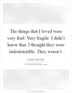 The things that I loved were very frail. Very fragile. I didn’t know that. I thought they were indestructible. They weren’t Picture Quote #1