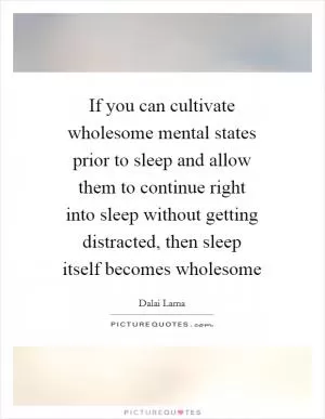 If you can cultivate wholesome mental states prior to sleep and allow them to continue right into sleep without getting distracted, then sleep itself becomes wholesome Picture Quote #1