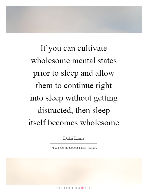 If you can cultivate wholesome mental states prior to sleep and allow them to continue right into sleep without getting distracted, then sleep itself becomes wholesome Picture Quote #1