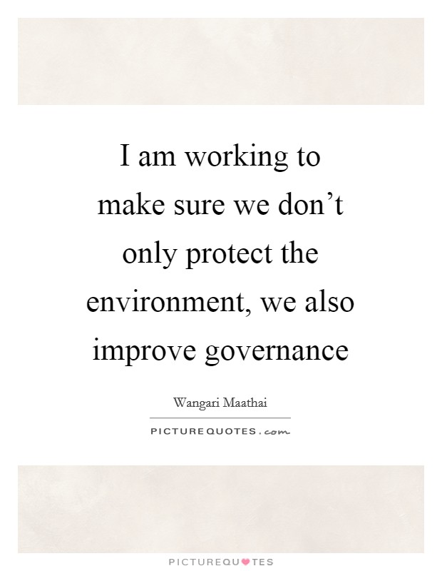I am working to make sure we don't only protect the environment, we also improve governance Picture Quote #1