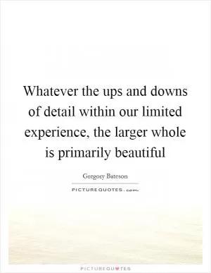 Whatever the ups and downs of detail within our limited experience, the larger whole is primarily beautiful Picture Quote #1