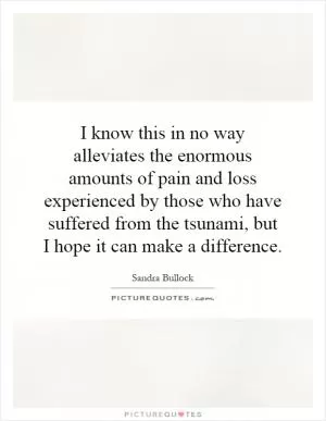 I know this in no way alleviates the enormous amounts of pain and loss experienced by those who have suffered from the tsunami, but I hope it can make a difference Picture Quote #1