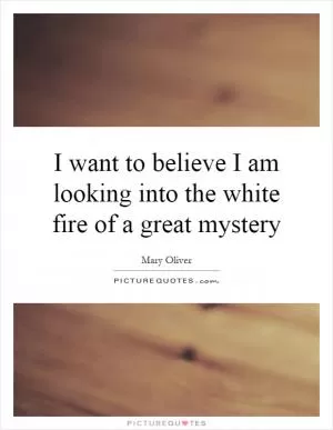 I want to believe I am looking into the white fire of a great mystery Picture Quote #1