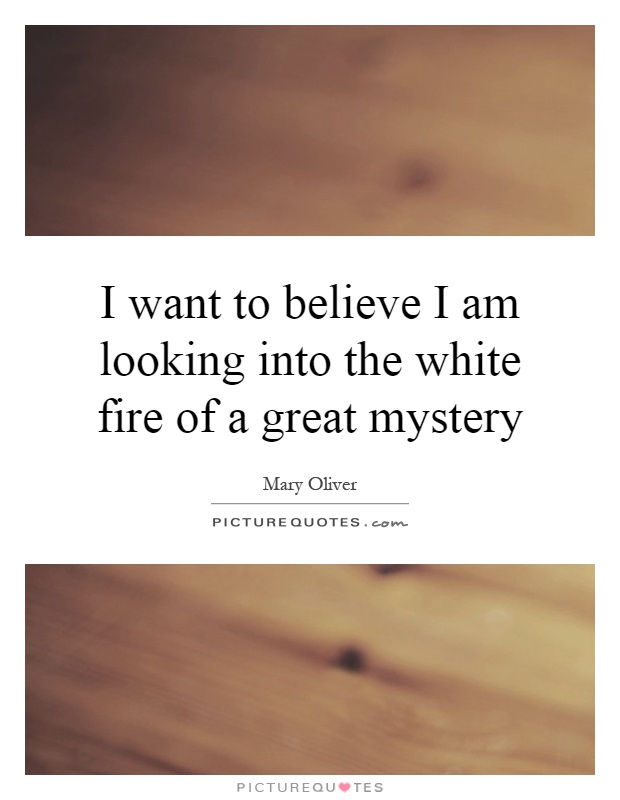 I want to believe I am looking into the white fire of a great mystery Picture Quote #1