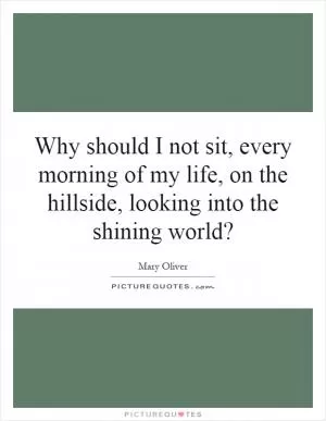 Why should I not sit, every morning of my life, on the hillside, looking into the shining world? Picture Quote #1
