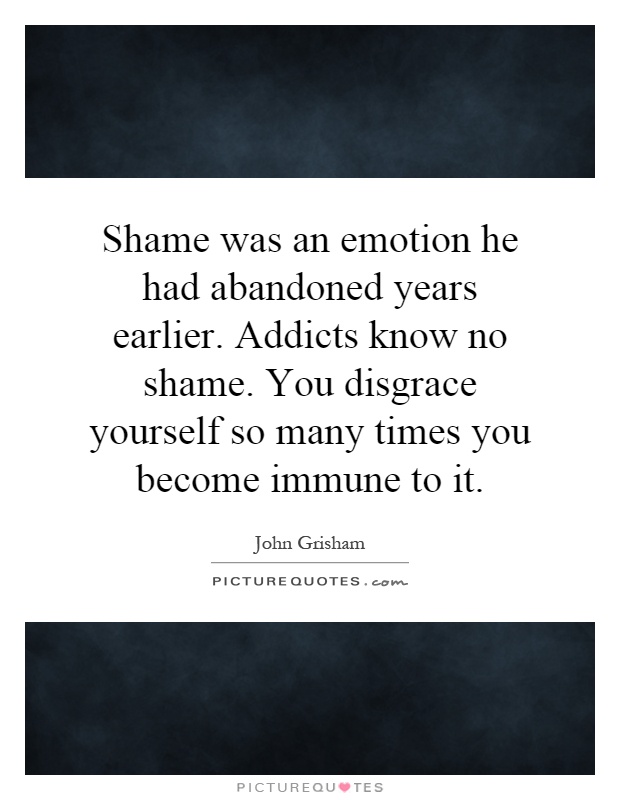 Shame was an emotion he had abandoned years earlier. Addicts know no shame. You disgrace yourself so many times you become immune to it Picture Quote #1