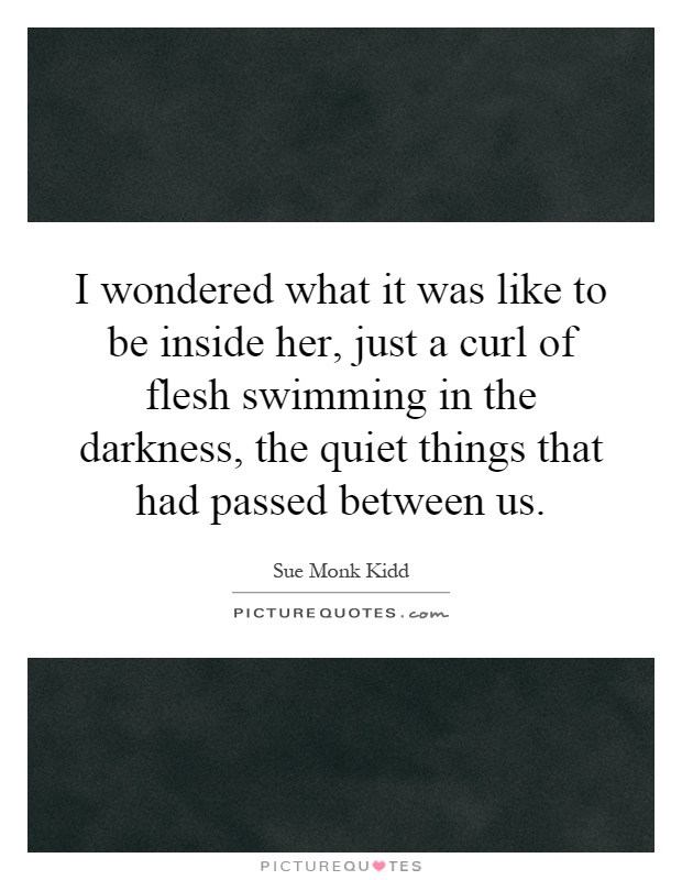 I wondered what it was like to be inside her, just a curl of flesh swimming in the darkness, the quiet things that had passed between us Picture Quote #1