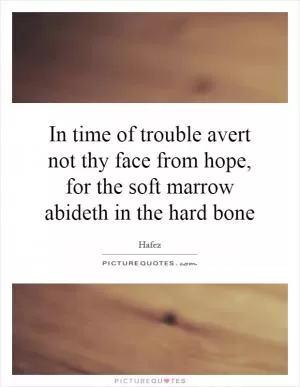 In time of trouble avert not thy face from hope, for the soft marrow abideth in the hard bone Picture Quote #1