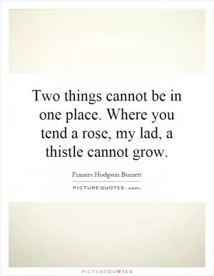 Two things cannot be in one place. Where you tend a rose, my lad, a thistle cannot grow Picture Quote #1