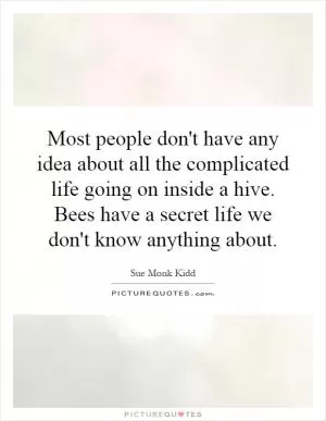 Most people don't have any idea about all the complicated life going on inside a hive. Bees have a secret life we don't know anything about Picture Quote #1
