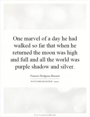 One marvel of a day he had walked so far that when he returned the moon was high and full and all the world was purple shadow and silver Picture Quote #1