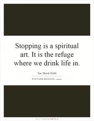 Stopping is a spiritual art. It is the refuge where we drink life in Picture Quote #1