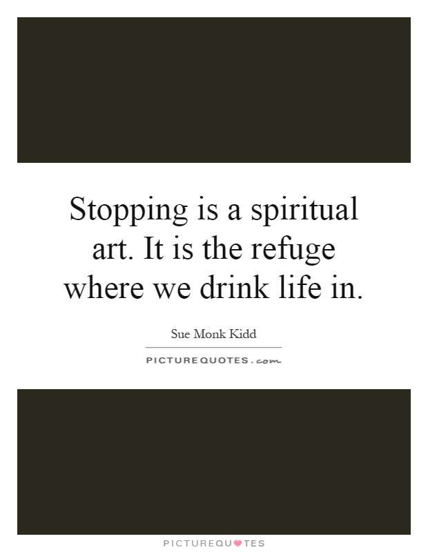 Stopping is a spiritual art. It is the refuge where we drink life in Picture Quote #1
