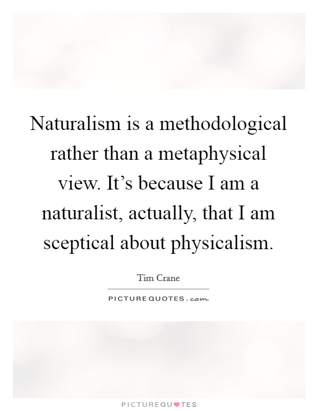 Naturalism is a methodological rather than a metaphysical view. It's because I am a naturalist, actually, that I am sceptical about physicalism Picture Quote #1