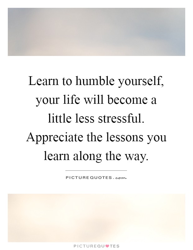 Learn to humble yourself, your life will become a little less stressful. Appreciate the lessons you learn along the way Picture Quote #1