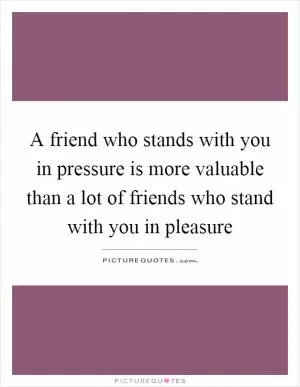 A friend who stands with you in pressure is more valuable than a lot of friends who stand with you in pleasure Picture Quote #1