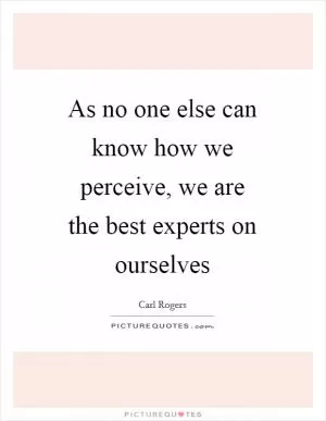 As no one else can know how we perceive, we are the best experts on ourselves Picture Quote #1