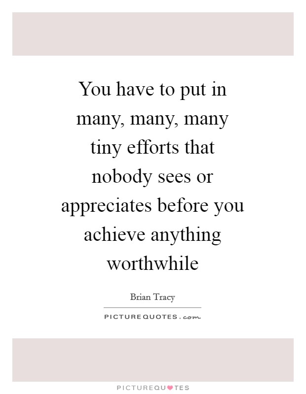 You have to put in many, many, many tiny efforts that nobody sees or appreciates before you achieve anything worthwhile Picture Quote #1