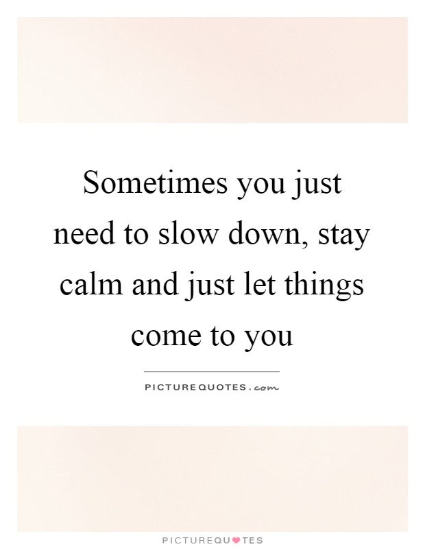 Sometimes you just need to slow down, stay calm and just let things come to you Picture Quote #1