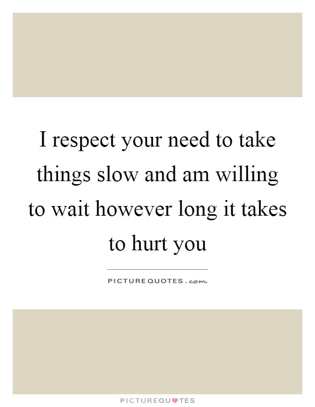 I respect your need to take things slow and am willing to wait however long it takes to hurt you Picture Quote #1