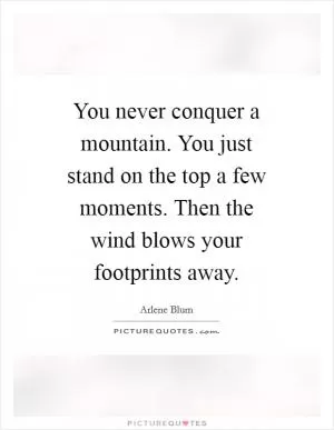 You never conquer a mountain. You just stand on the top a few moments. Then the wind blows your footprints away Picture Quote #1