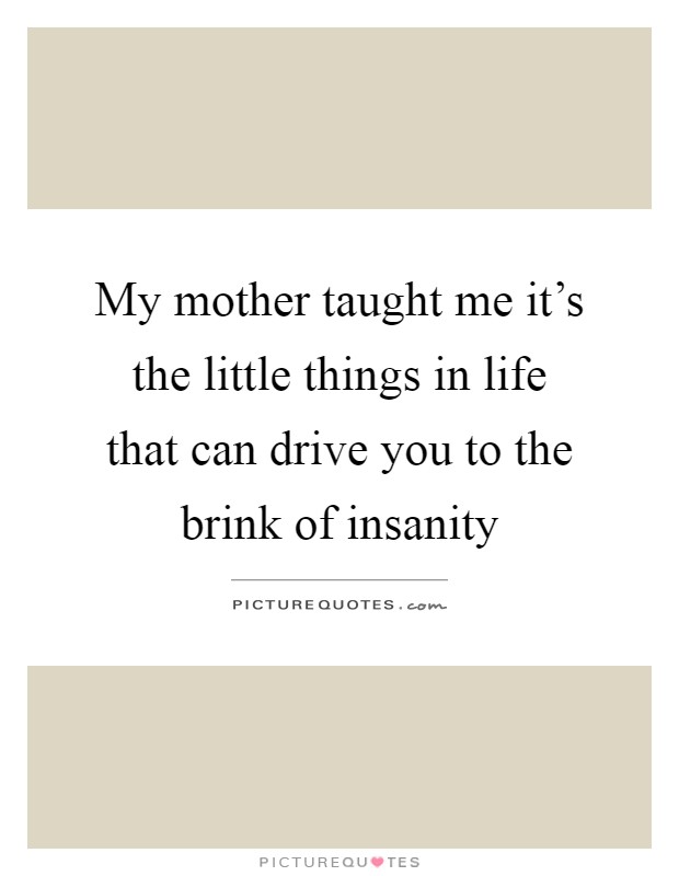 My mother taught me it's the little things in life that can drive you to the brink of insanity Picture Quote #1