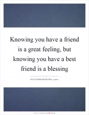 Knowing you have a friend is a great feeling, but knowing you have a best friend is a blessing Picture Quote #1