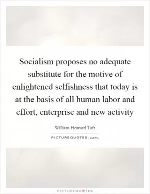 Socialism proposes no adequate substitute for the motive of enlightened selfishness that today is at the basis of all human labor and effort, enterprise and new activity Picture Quote #1