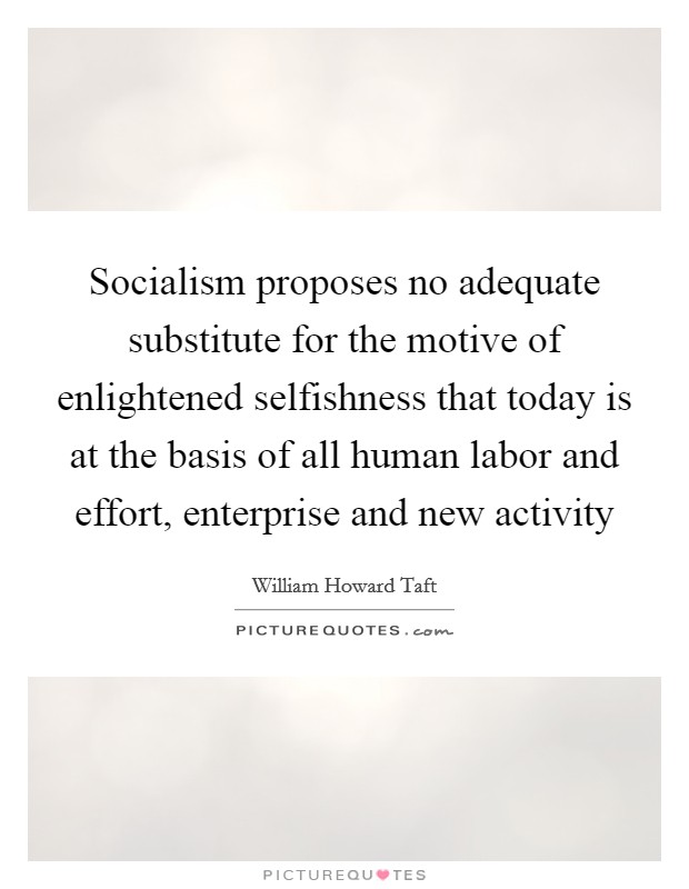Socialism proposes no adequate substitute for the motive of enlightened selfishness that today is at the basis of all human labor and effort, enterprise and new activity Picture Quote #1
