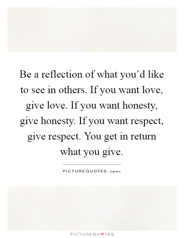 Be a reflection of what you'd like to see in others. If you want love, give love. If you want honesty, give honesty. If you want respect, give respect. You get in return what you give Picture Quote #1