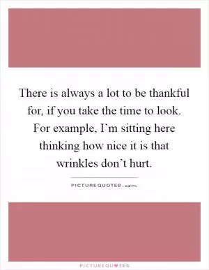 There is always a lot to be thankful for, if you take the time to look. For example, I’m sitting here thinking how nice it is that wrinkles don’t hurt Picture Quote #1