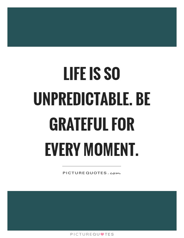Life is so unpredictable. Be grateful for every moment Picture Quote #1