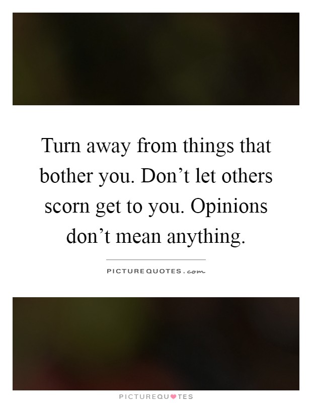 Turn away from things that bother you. Don't let others scorn get to you. Opinions don't mean anything Picture Quote #1