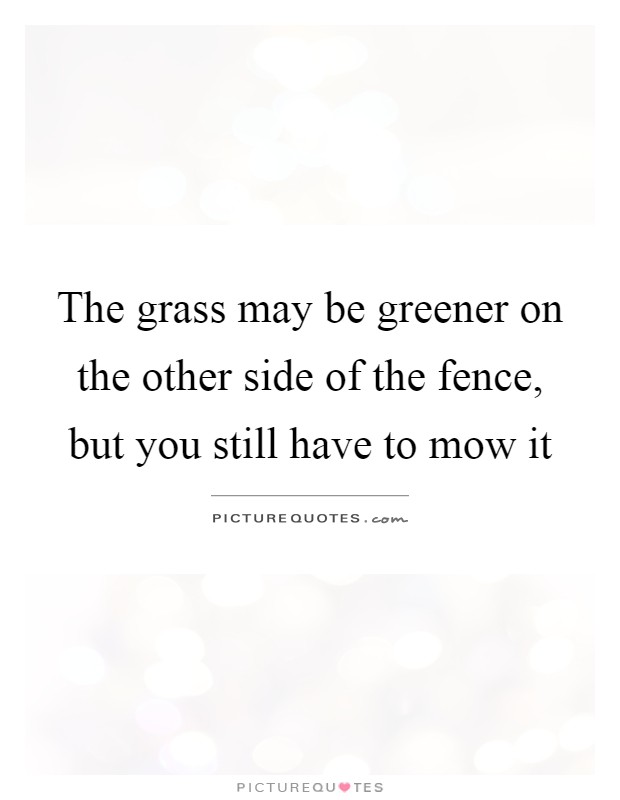 The grass may be greener on the other side of the fence, but you still have to mow it Picture Quote #1