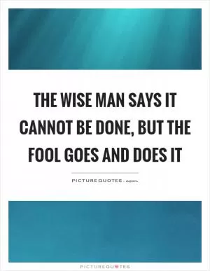 The wise man says it cannot be done, but the fool goes and does it Picture Quote #1
