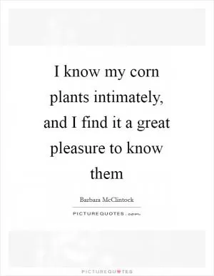 I know my corn plants intimately, and I find it a great pleasure to know them Picture Quote #1