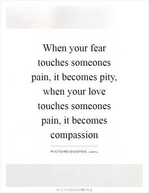 When your fear touches someones pain, it becomes pity, when your love touches someones pain, it becomes compassion Picture Quote #1