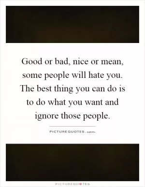 Good or bad, nice or mean, some people will hate you. The best thing you can do is to do what you want and ignore those people Picture Quote #1