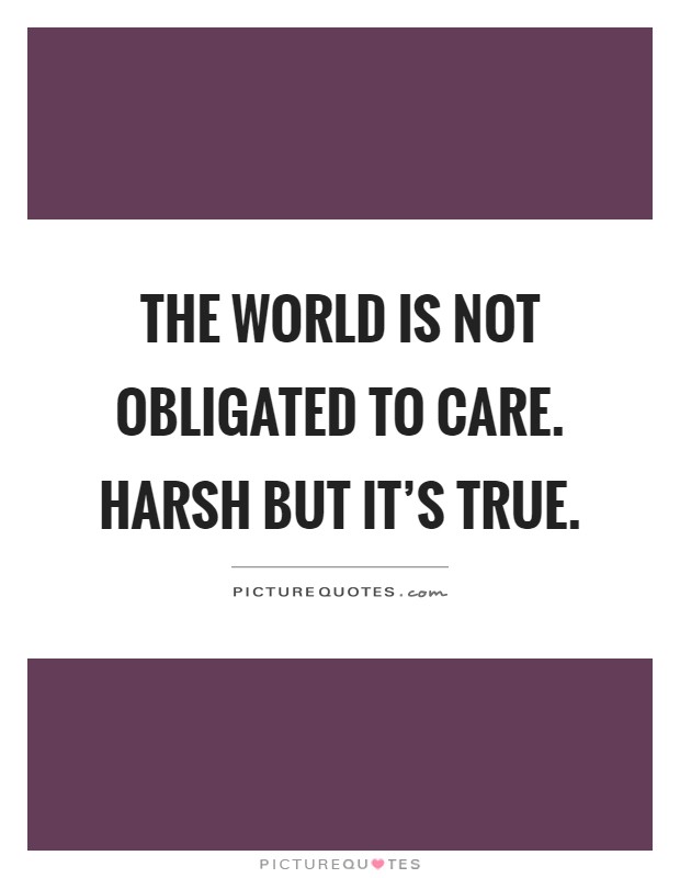 The world is not obligated to care. Harsh but it's true Picture Quote #1