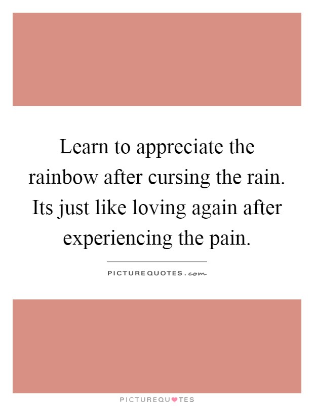 Learn to appreciate the rainbow after cursing the rain. Its just like loving again after experiencing the pain Picture Quote #1