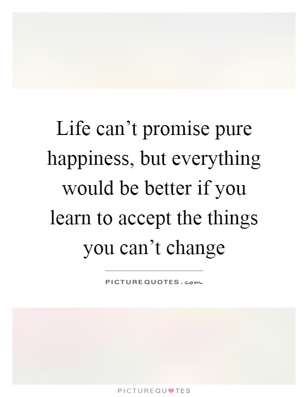 Life can't promise pure happiness, but everything would be better if you learn to accept the things you can't change Picture Quote #1