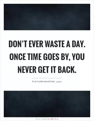 Don’t ever waste a day. Once time goes by, you never get it back Picture Quote #1