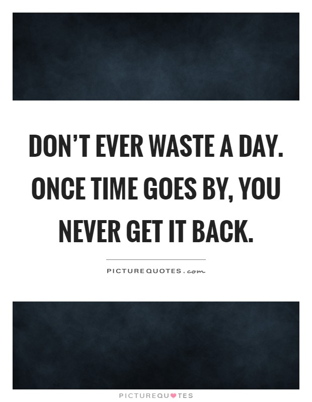 Don't ever waste a day. Once time goes by, you never get it back Picture Quote #1