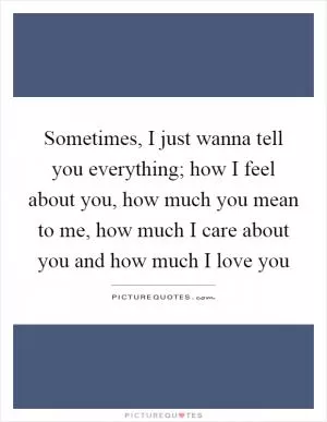 Sometimes, I just wanna tell you everything; how I feel about you, how much you mean to me, how much I care about you and how much I love you Picture Quote #1