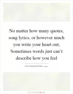 No matter how many quotes, song lyrics, or however much you write your heart out; Sometimes words just can’t describe how you feel Picture Quote #1