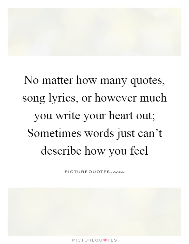 No matter how many quotes, song lyrics, or however much you write your heart out; Sometimes words just can't describe how you feel Picture Quote #1
