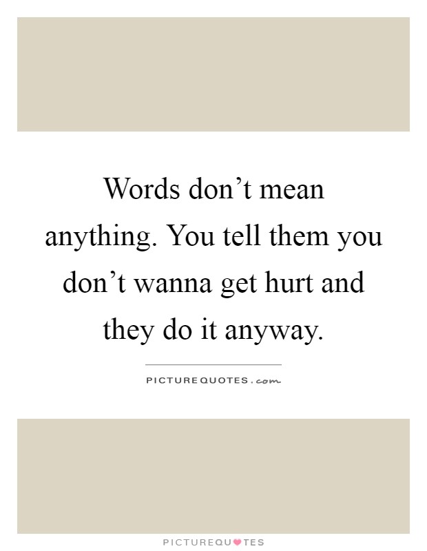 Words don't mean anything. You tell them you don't wanna get hurt and they do it anyway Picture Quote #1