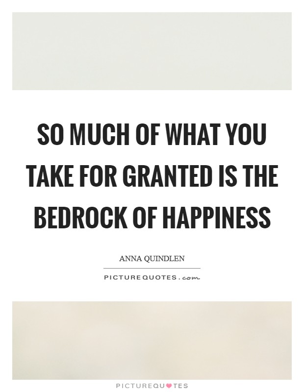 So much of what you take for granted is the bedrock of happiness Picture Quote #1